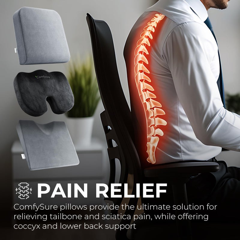 ComfySure Memory Foam Seat Cushion - Tailbone Pain Relief Cushion, Non-Slip Sciatica Pain Relief Pillow - for Office Chair, Car, Wheelchair, Computer, Desk Chair - Coccyx, Lower Back Support (Black) - Image 3